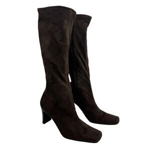 Unisa Lynx Knee High Boots, Women's Size 10B, Brown Faux Suede Square Toe